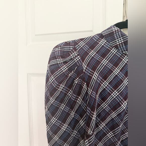 Veronica Beard Isabel Reversed Plaid Blouse Wine Puff Sleeve Blouse Size 0 - Picture 7 of 12
